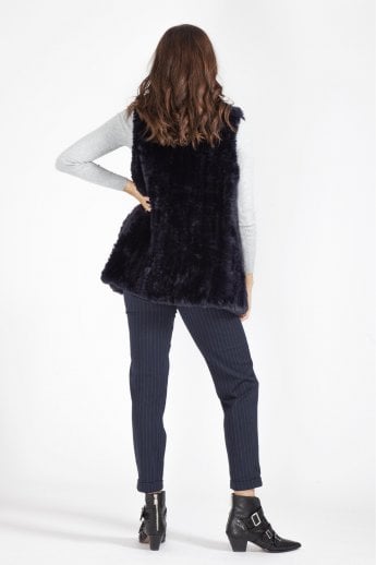 JAYLEY Navy Hand Knitted Faux Fur Gilet | Waistcoat