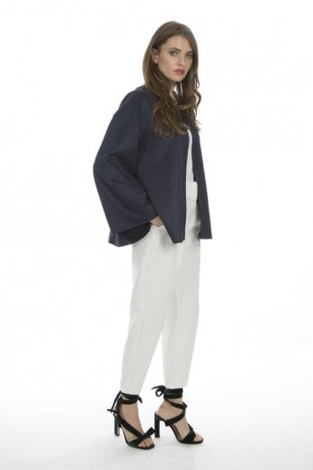 JAYLEY Navy Luxury Faux Suede Jacket