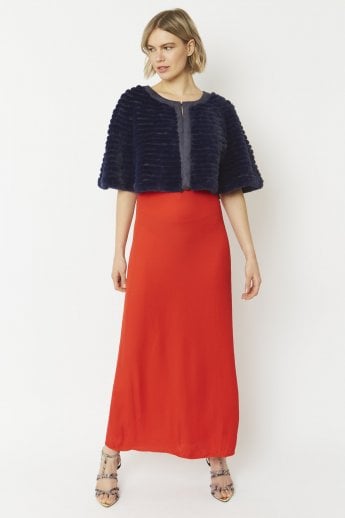 JAYLEY Navy Ribbed Faux Fur Cropped Cape