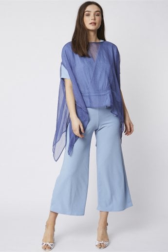 JAYLEY Navy Semi-Sheer Silk Blend Poncho