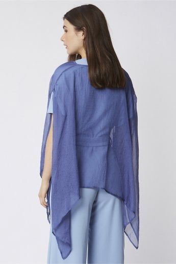 JAYLEY Navy Semi-Sheer Silk Blend Poncho