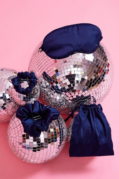 JAYLEY Navy Silk Blend Face Mask Eye Mask & Scrunchie Set