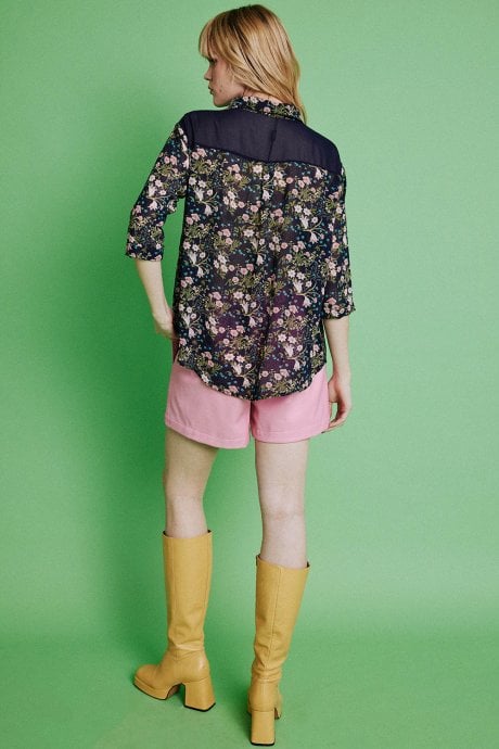 JAYLEY Navy Silk Blend Floral Shirt