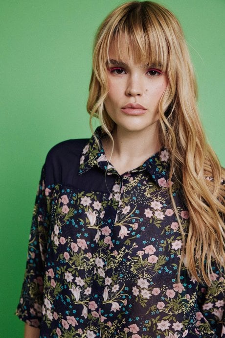 JAYLEY Navy Silk Blend Floral Shirt