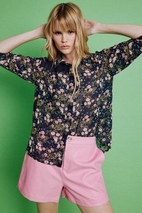 JAYLEY Navy Silk Blend Floral Shirt