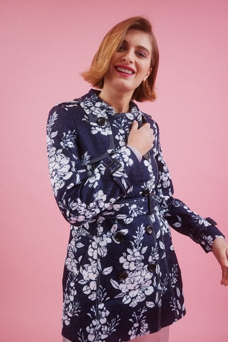 JAYLEY Navy Silk Blend Trench Coat