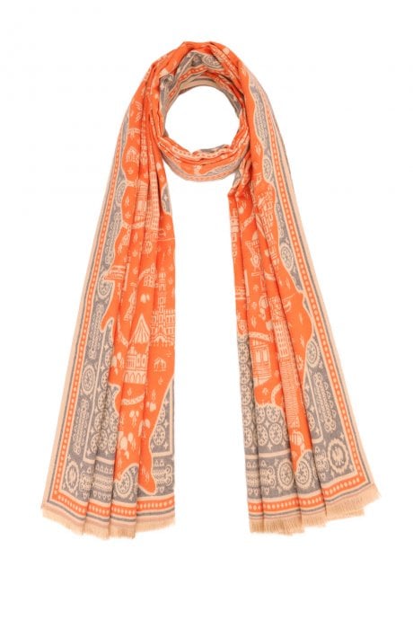 JAYLEY Orange Abstract Cashmere Blend Wrap