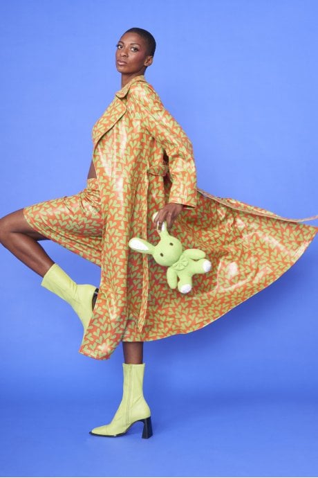 JAYLEY Orange And Green Love Heart Trench Coat