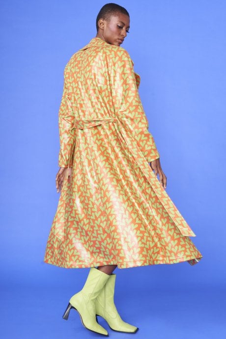 JAYLEY Orange And Green Love Heart Trench Coat