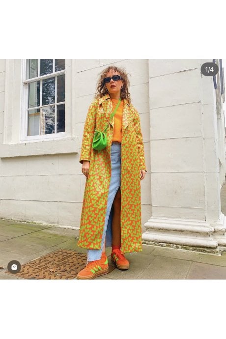 JAYLEY Orange and Green Love Heart Trench Coat