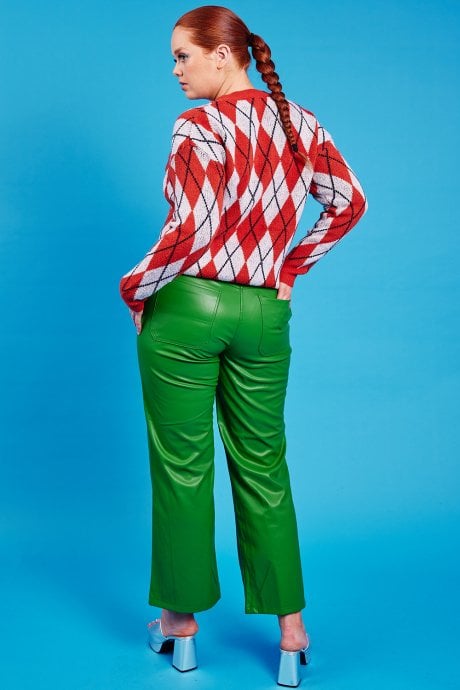 JAYLEY Orange And Grey Argyle Jumper