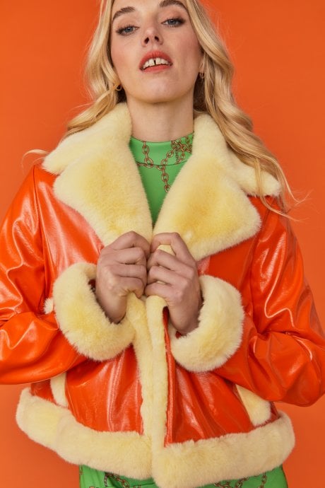 JAYLEY Orange and Yellow Aviator Style Jacket