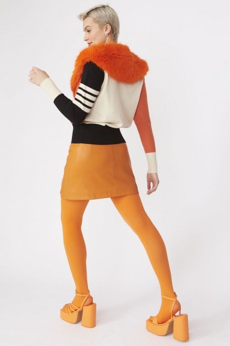 JAYLEY Orange Banana Peel Cardigan With Faux Fur Collar
