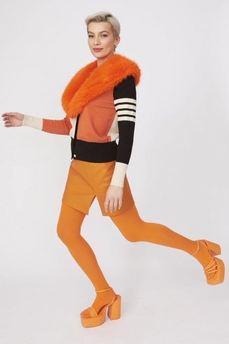 JAYLEY Orange Banana Peel Cardigan With Faux Fur Collar