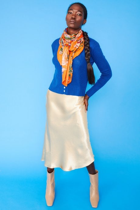 JAYLEY Orange Cashmere Blend Hand Painted Print Wrap