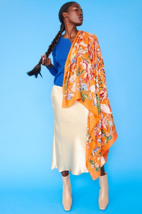 JAYLEY Orange Cashmere Blend Hand Painted Print Wrap