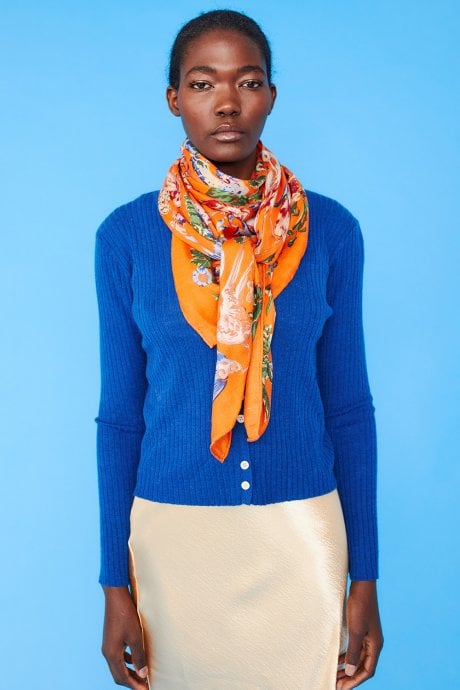 JAYLEY Orange Cashmere Blend Hand Painted Print Wrap