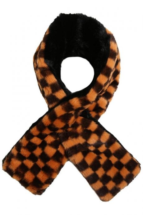 JAYLEY Orange Checkered Print Multi-way Faux Fur Scarf
