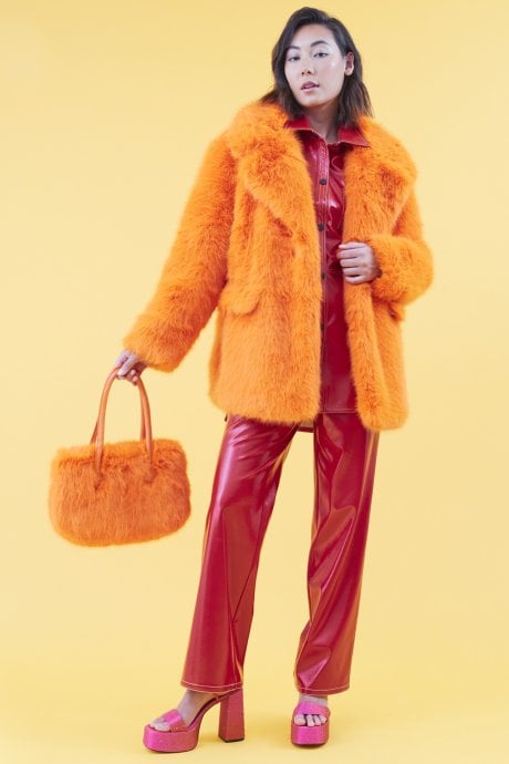 JAYLEY Orange Eco Bamboo Faux Fur Tote Bag