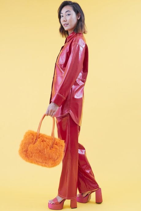 JAYLEY Orange Eco Bamboo Faux Fur Tote Bag