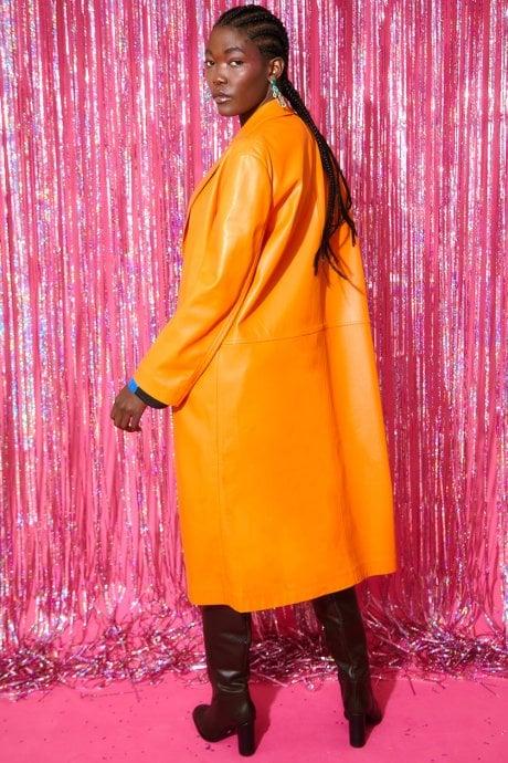JAYLEY Orange Eco Leather Trench Coat