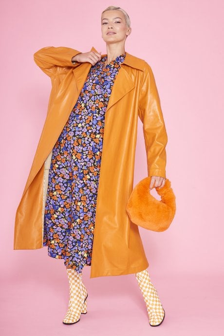 JAYLEY Orange Eco Leather Trench Coat