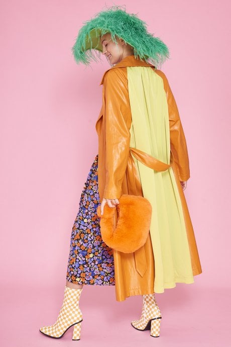JAYLEY Orange Eco Leather Trench Coat