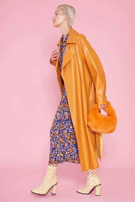 JAYLEY Orange Eco Leather Trench Coat
