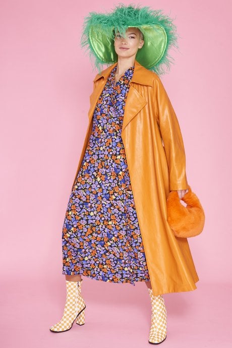 JAYLEY Orange Eco Leather Trench Coat