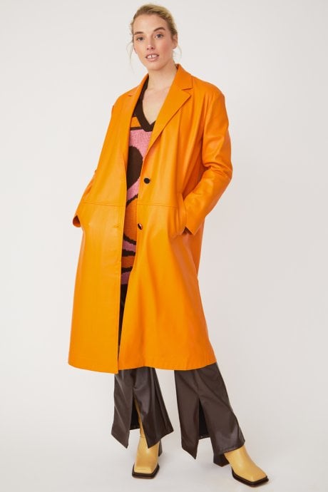 JAYLEY Orange Eco Leather Trench Coat