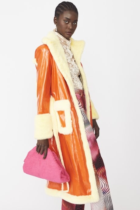 JAYLEY Orange Faux Fur And Faux Suede Trench Coat