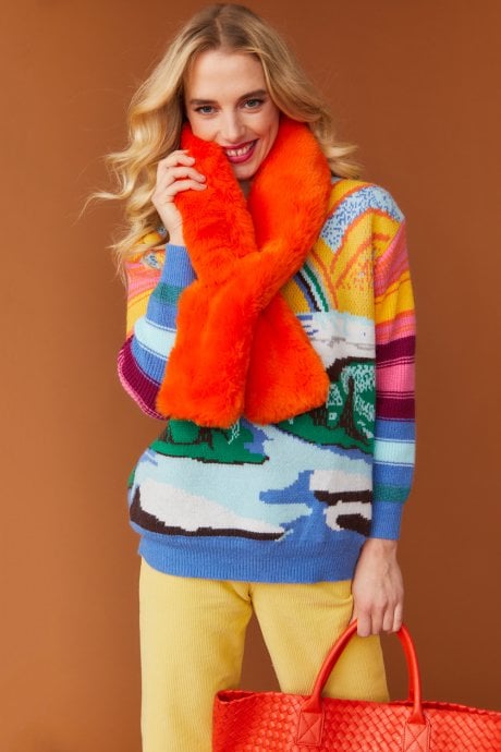 JAYLEY Orange Faux Fur Keyhole Scarf