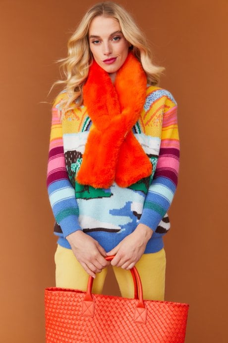 JAYLEY Orange Faux Fur Keyhole Scarf