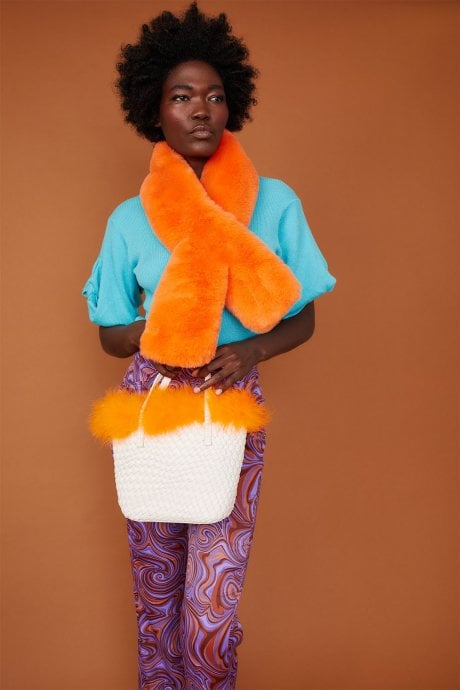 JAYLEY Orange Faux Fur Keyhole Scarf