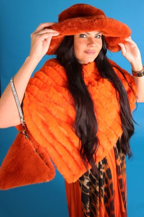 JAYLEY Orange Faux Fur Oversized Hat