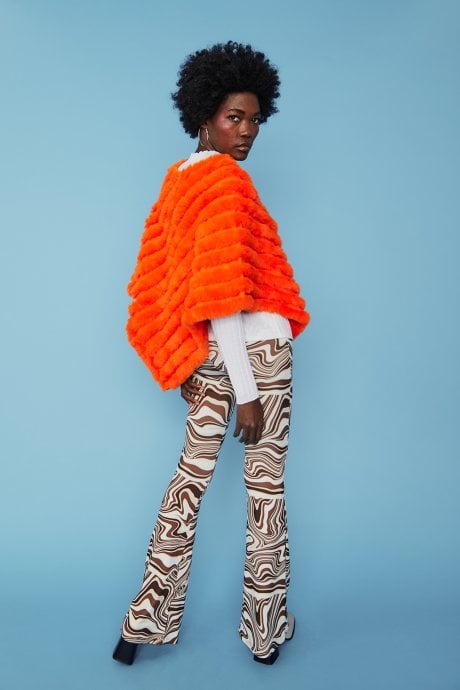 JAYLEY Orange Faux Fur Poncho