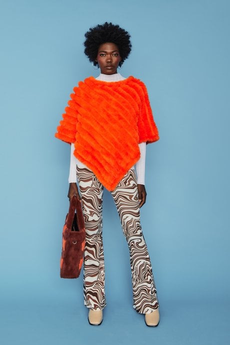 JAYLEY Orange Faux Fur Poncho