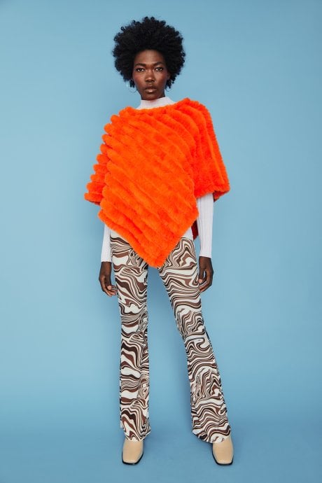 JAYLEY Orange Faux Fur Poncho