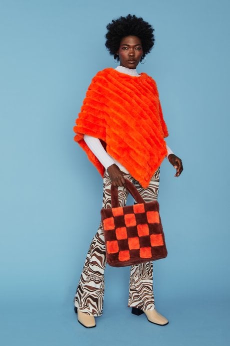 JAYLEY Orange Faux Fur Poncho