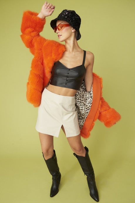 JAYLEY Orange Faux Fur Striped Gaga Coat