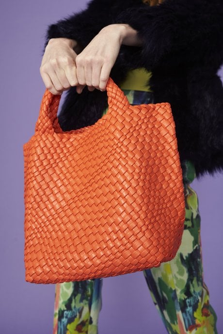 JAYLEY Orange Hand Knitted ECO Leather Tote Bag with Matching Purse