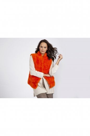 JAYLEY Orange Hand Knitted Faux Fur Gilet | Waistcoat