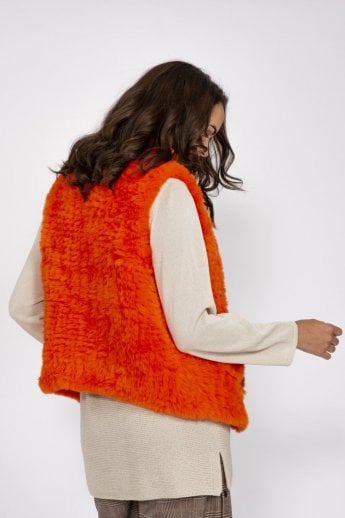 JAYLEY Orange Hand Knitted Faux Fur Gilet | Waistcoat