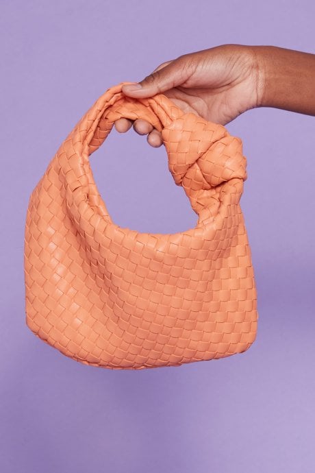 JAYLEY Orange Jodie Small Woven Shoulder Bag with Knot Detail