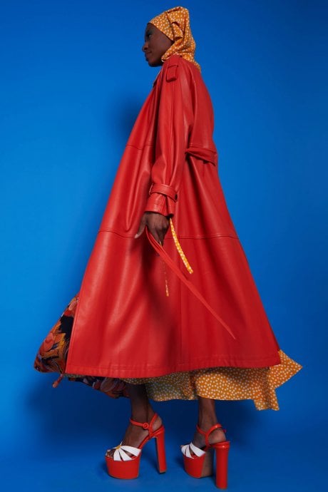 JAYLEY Orange Maxi Eco Leather Coat