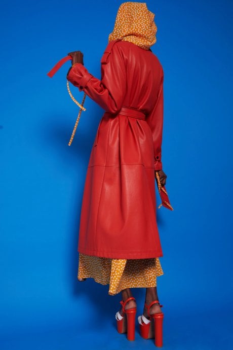 JAYLEY Orange Maxi Eco Leather Coat