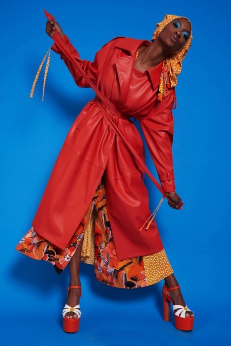 JAYLEY Orange Maxi Eco Leather Coat