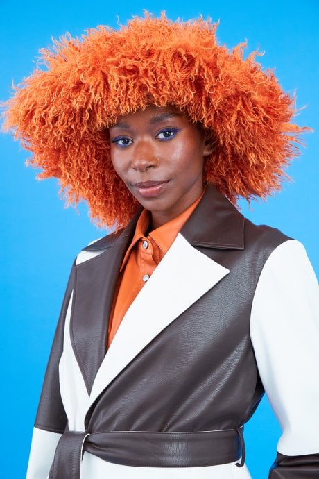 JAYLEY Orange Oversized Bamboo Fur Hat