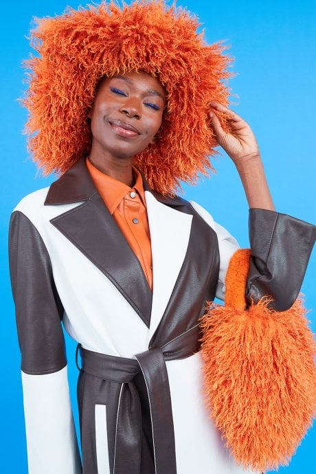JAYLEY Orange Oversized Bamboo Fur Hat