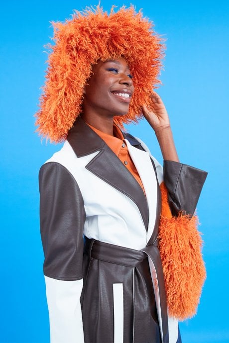 JAYLEY Orange Oversized Bamboo Fur Hat